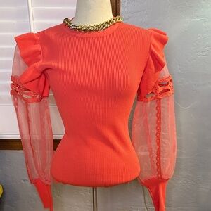 Elegant Coral Puff Sleeve Top
